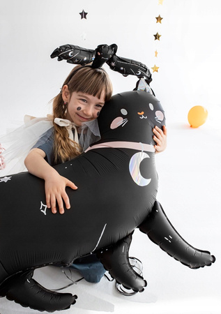 Duży Balon foliowy Czarny Kot Holograficzny na Urodziny Halloween 96x95cm