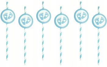 Słomki niebieskie STÓPKI BABY SHOWER urodziny 6szt