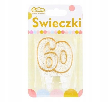 Świeczka ZŁOTA na 60 urodziny BROKATOWA na tort