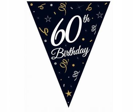 Flagi CZARNE Girlanda na 60 urodziny 60th Birthday