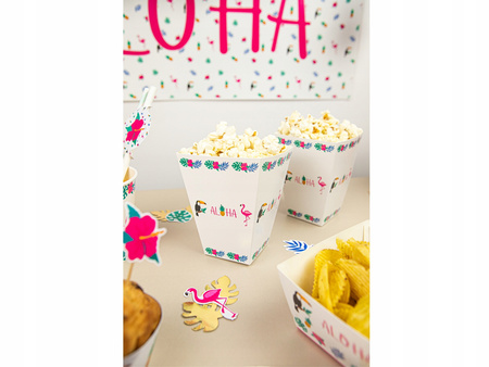 Duże Pudełka Aloha Party Hawajskie na popcorn słodycze Urodziny Roczek 6szt