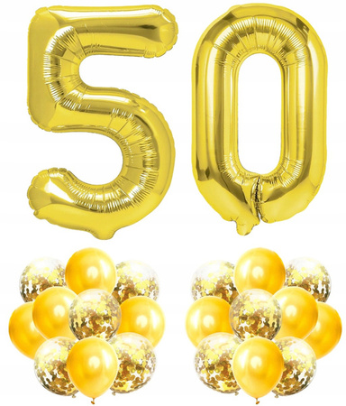 Zestaw ZŁOTY na 50 URODZINY 100cm balony konfetti