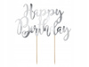 TOPPER na tort HAPPY BIRTHDAY SREBRNY 22cm ROCZEK