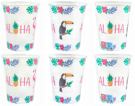 Kubeczki papierowe Aloha Party Hawajskie na urodziny roczek przyjęcie 6szt