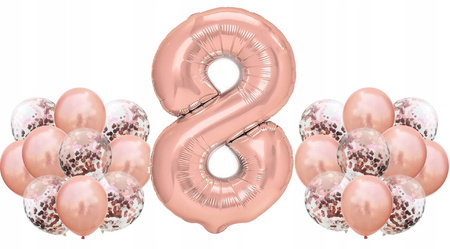 Zestaw RÓŻOWE ZŁOTO na 8 URODZINY 100cm ROSE GOLD