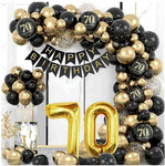 Zestaw CZARNY ZŁOTY na 70 urodziny HAPPY BIRTHDAY Girlanda Balonowa 80szt