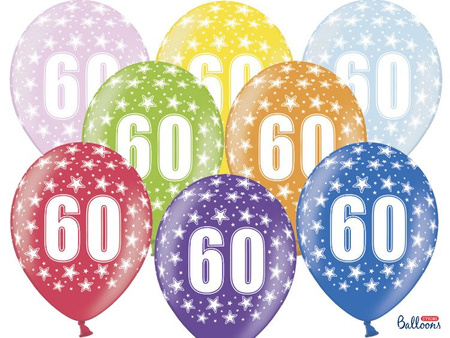 Balony SZEŚĆDZIESIĄT 36cm na 60 urodziny 5szt mix