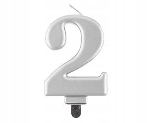 Świeczka SREBRNA cyfra na 2 urodziny tort GLAMOUR