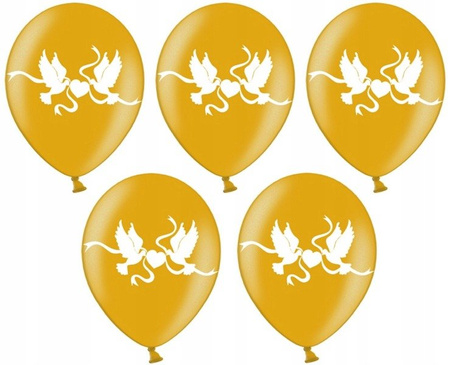 Duże Balony 36cm Złote Metaliczne z gołąbkami 5szt