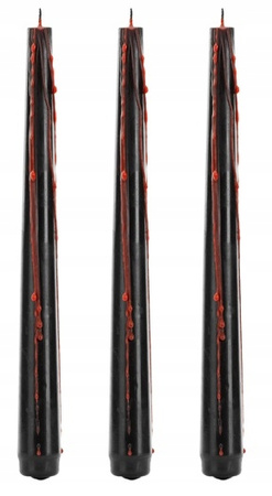 Świece Krwawiące Świeczki stożkowe CZARNE matowe na Halloween 3szt 25cm