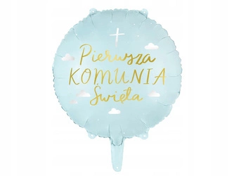 Balon foliowy Pierwsza KOMUNIA Święta niebieski