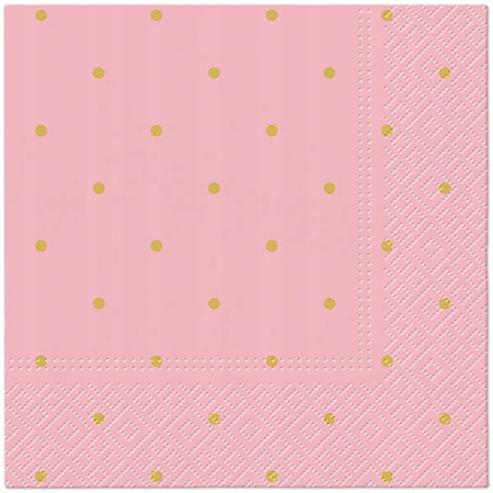 Serwetki Różowe w Złote Kropki na Urodziny Roczek Golden Dots 33cm 20szt