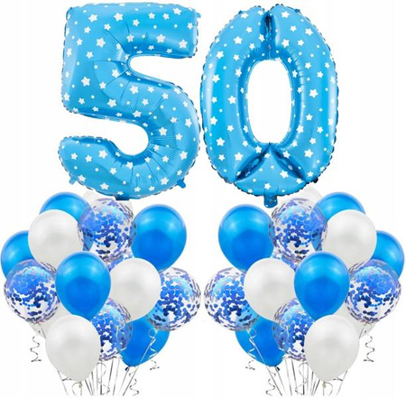 Zestaw NIEBIESKI na 50 URODZINY BALONY konfetti