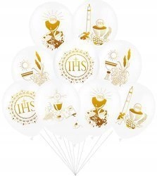 Balony komunijne białe 10szt nadruk ornament IHS