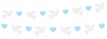 Girlanda BIAŁE GOŁĄBKI niebieskie SERDUSZKA na komunię chrzest św. urodziny