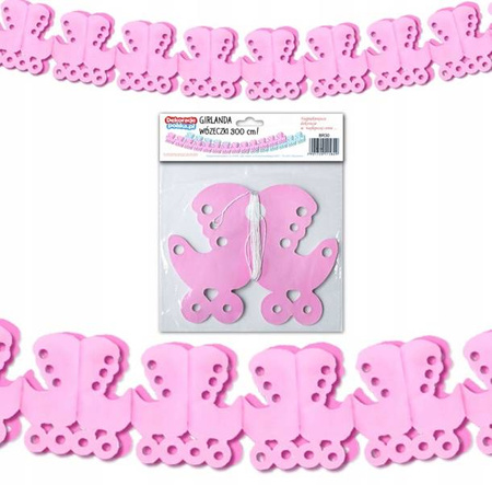 Girlanda RÓŻOWE WÓZECZKI na chrzest urodziny 300cm