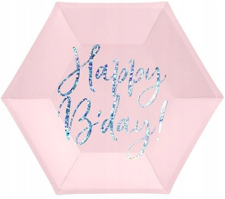 Talerzyki HAPPY B'DAY Pudrowy RÓŻ na urodziny 20cm