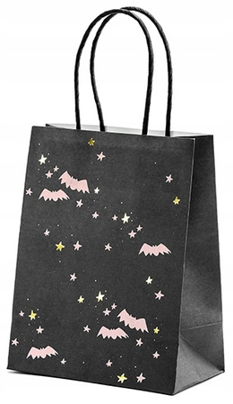 Torebka Czarna Nietoperze na Prezenty Ozdobna Urodziny Halloween 14x18x8cm