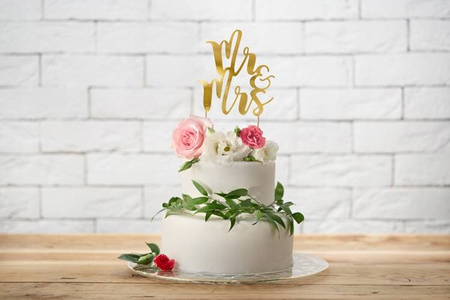 TOPPER na tort Mr&Mrs ZŁOTY 25cm ślub WESELE