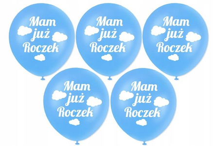 Balony Niebieskie MAM JUŻ ROCZEK 30cm 5szt CHMURKI