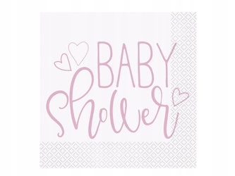 Serwetki papierowe różowe na BABY SHOWER dla Dziewczynki serduszka 16szt
