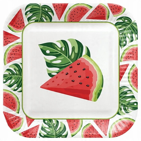 Talerzyki Kwadratowe Arbuzy Tasty Watermelons Urodziny Roczek Lato 23cm 8sz