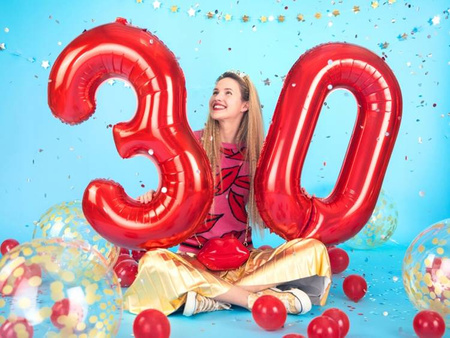 DUŻY balon foliowy Cyfra 9 CZERWONY 100cm urodziny
