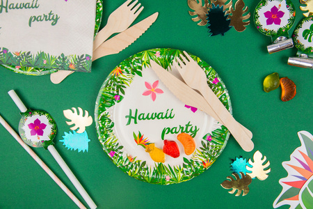 Zestaw Talerzyki Kubeczki Hawaii Hawajskie na Urodziny Roczek Party 12szt