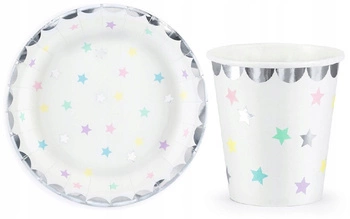 Zestaw JEDNOROŻEC GWIAZDKI Talerzyki Kubeczki 12sz