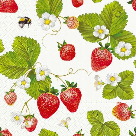 Serwetki Truskawki Strawberries with bees na Urodziny Roczek 33cm 20szt