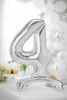 Stojący balon folia Cyfra 4 SREBRNY 90cm urodziny