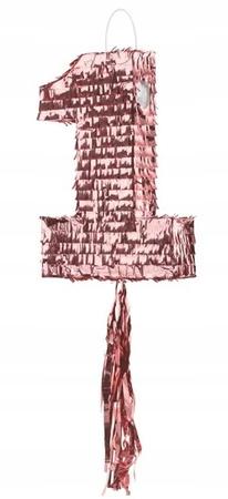 Piniata na sznurki Cyfra 1 Różowe Złoto na Roczek Rose Gold 28.5x40.5x8cm