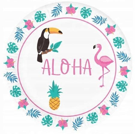 Talerzyki papierowe Aloha Hawajskie na Urodziny Roczek Party 18cm 6szt