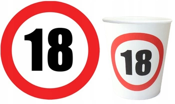 Zestaw ZAKAZ 18 URODZINY Talerzyki Kubeczki 12szt