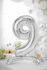 Stojący balon folia Cyfra 9 SREBRNY 90cm urodziny