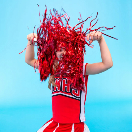 Pompony CZERWONE foliowe dla cheerleaderki tancerki czirliderki 33cm 2szt