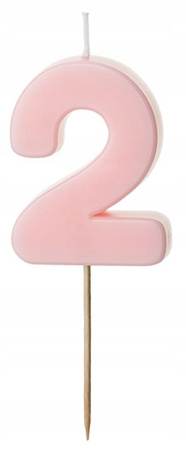 Duża Świeczka na piku Jasna Różowa cyfra 2 na urodziny jubileusz tort 5,5cm