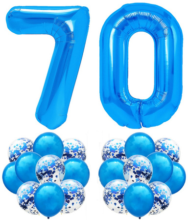 Zestaw CIEMNY NIEBIESKI na 70 URODZINY 100cm balon