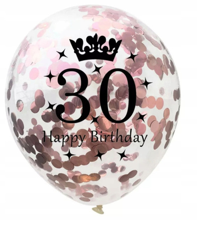 Balony z konfetti RÓŻOWE ZŁOTO na 30 URODZINY 5szt