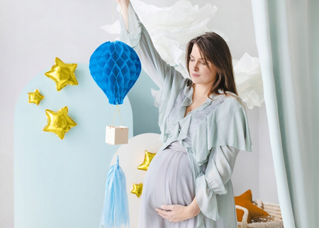 Duża Dekoracja bibułowa Balon honeycomb Niebieski Baby Shower Roczek 90cm