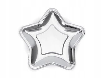 Talerzyki Gwiazdki srebrne papierowe 18cm 6szt.