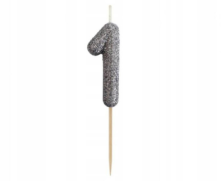 Świeczka piker cyferka 1 brokatowa czarna 11x3,5cm