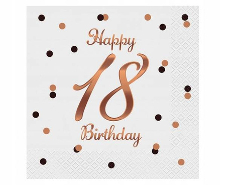 Serwetki Happy 18 Birthday RÓŻOWE ZŁOTO urodziny