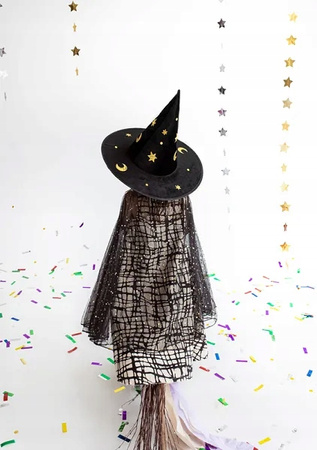 Czapka WIEDŹMY Czarodzieja kapelusz CZARNY czarownicy na Halloween bal 42cm