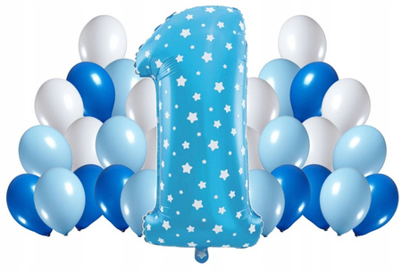 Zestaw balonów NIEBIESKI gwiazdki 1 URODZINY 100cm