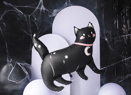Duży Balon foliowy Czarny Kot Holograficzny na Urodziny Halloween 96x95cm