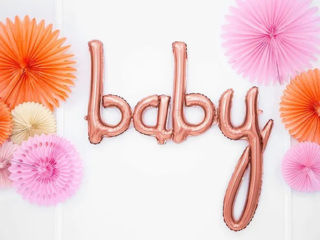 DUŻY Balon foliowy Różowe Złoto BABY na Urodziny Baby Shower Roczek 73x75cm
