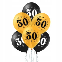 Balony na 30 URODZINY złote i czarne 30cm 10szt