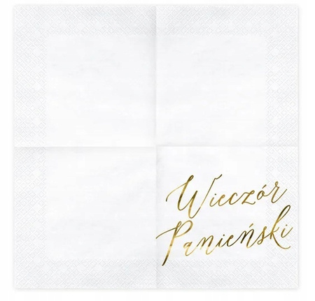 Serwetki Białe Złoty nadruk na WIECZÓR PANIEŃSKI papierowe 33x33cm 20szt