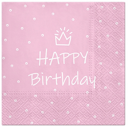 Serwetki Różowe Happy Birthday na Urodziny Roczek Special Day 33cm 20szt
